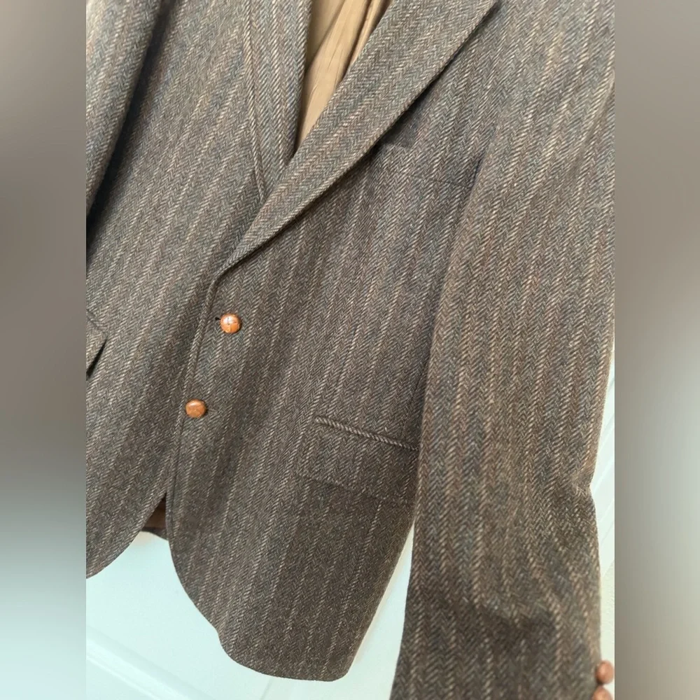 VTG 70s 80s Levi's Wool Tweed Sport Coat Herringbone Overcheck Country Blazer 44